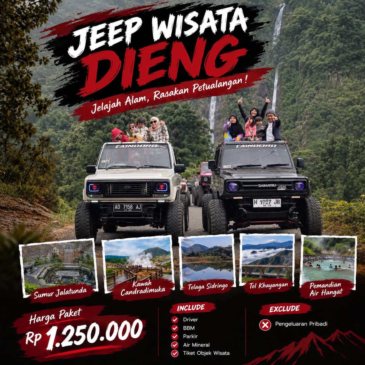 Paket Jeep 2: Sumur Jalatunda, Kawah Candaradimuka,Telaga Sidringo , Tol khayangan , Pemandian air hangat
