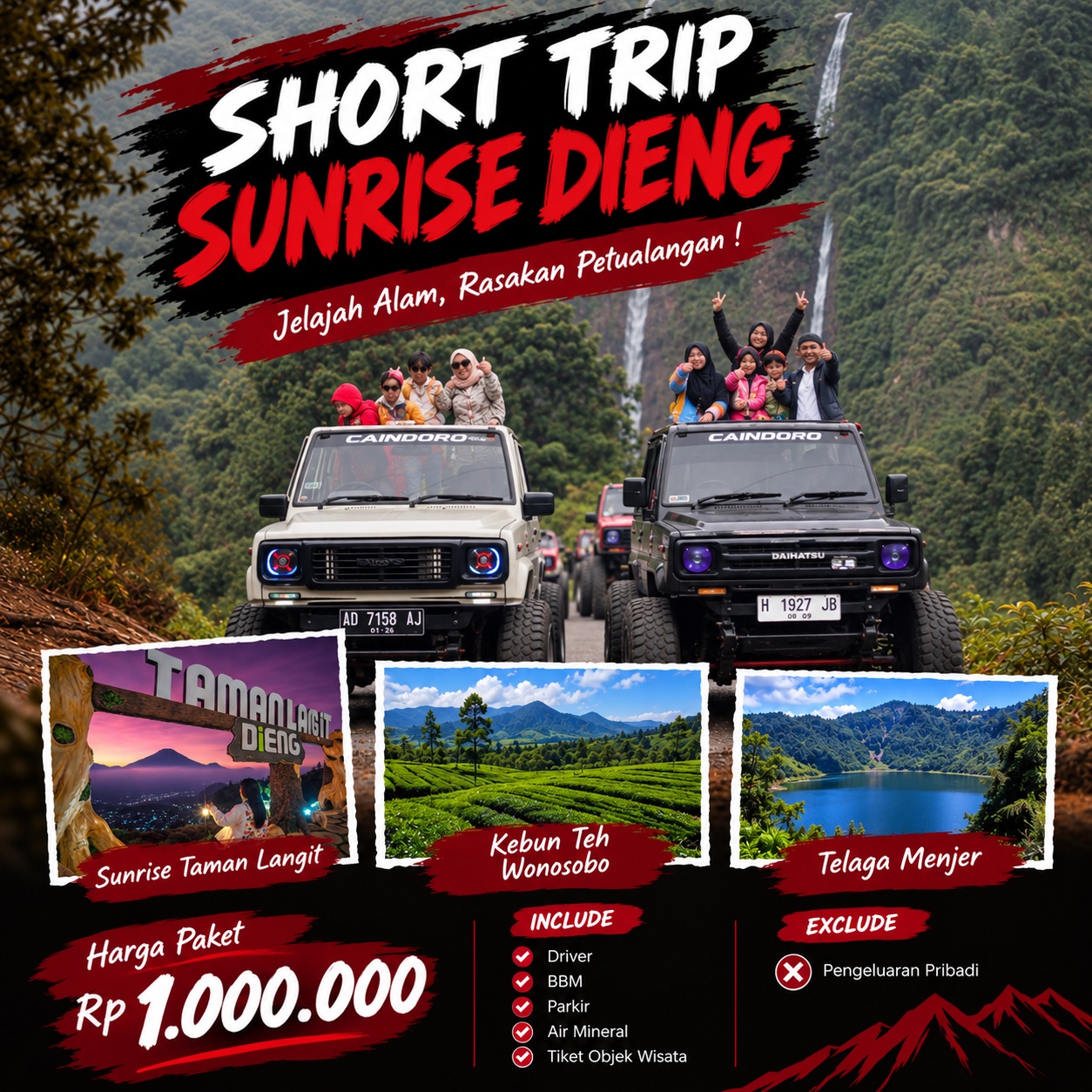 Paket Jeep Wisata Sunrise 1  : Sunrise,Kebun Teh,Telaga Menjer